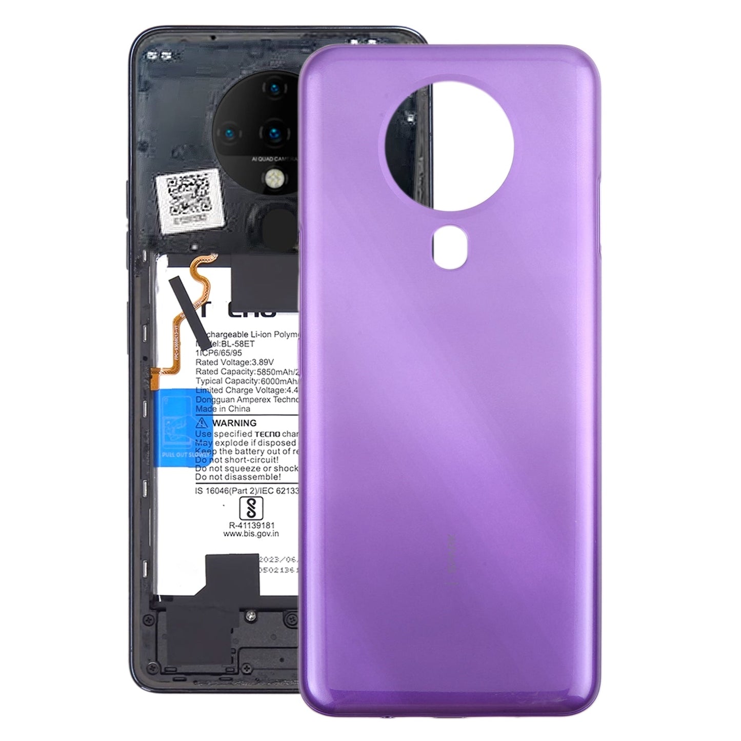 For Tecno Spark 6 Original Battery Back Cover(Purple)