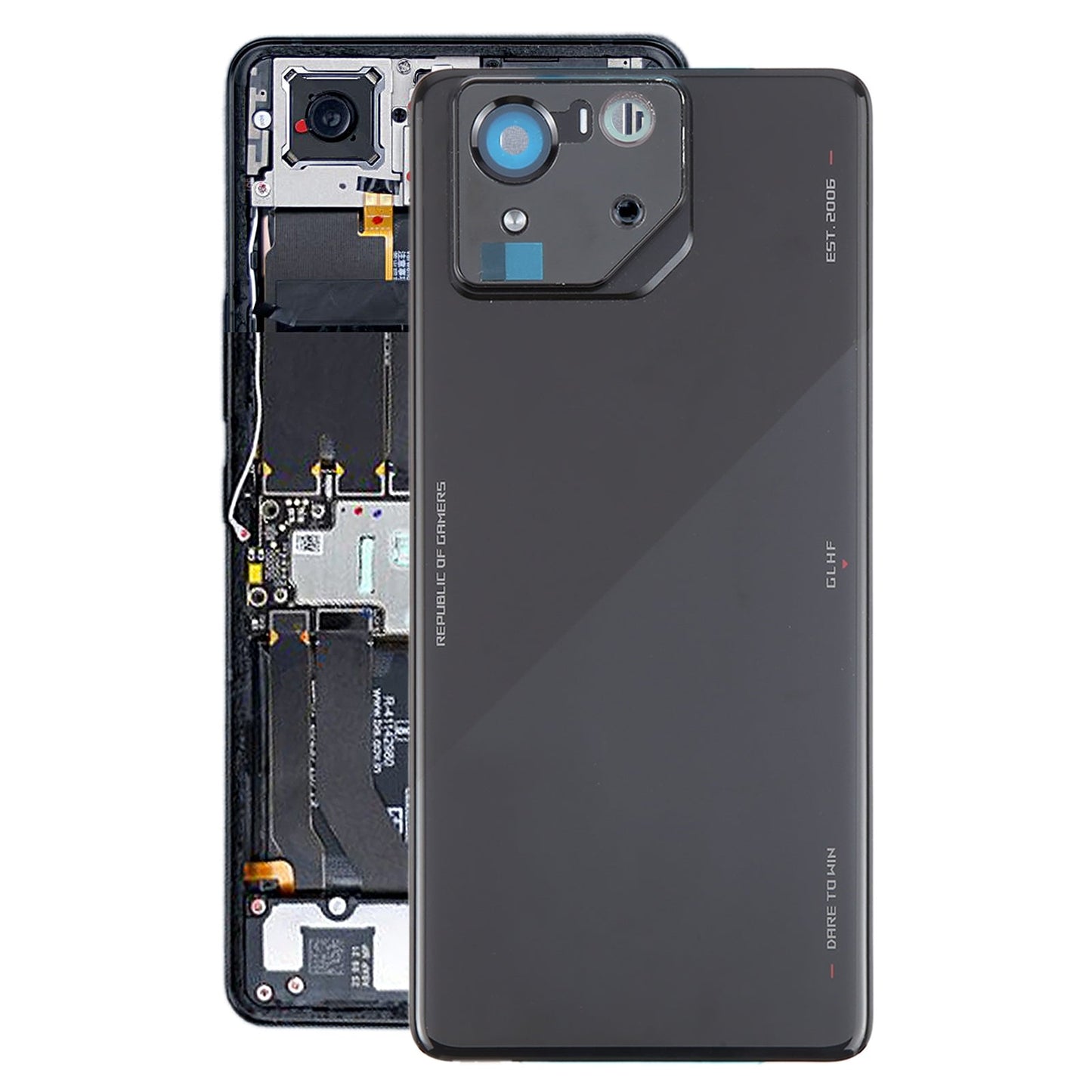 For Asus ROG Phone 8 Pro AI2401 AI2401_A Global Original Glass Battery Back Cover with Camera Frame(Bright Black)