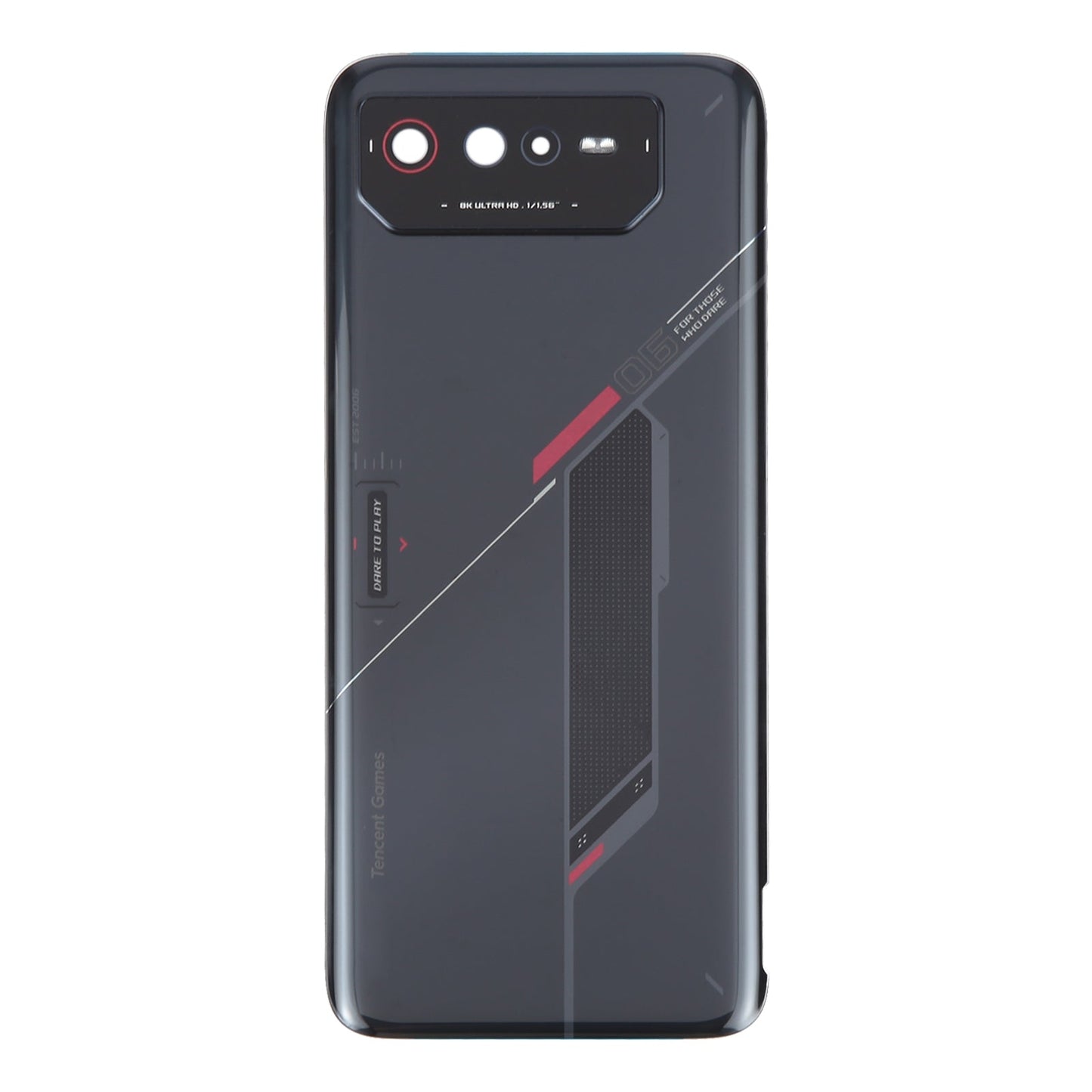 For Asus ROG Phone 6 AI2201-C AI2201-F Glass Battery Back Cover with NFC/Light Cable(Black Red)
