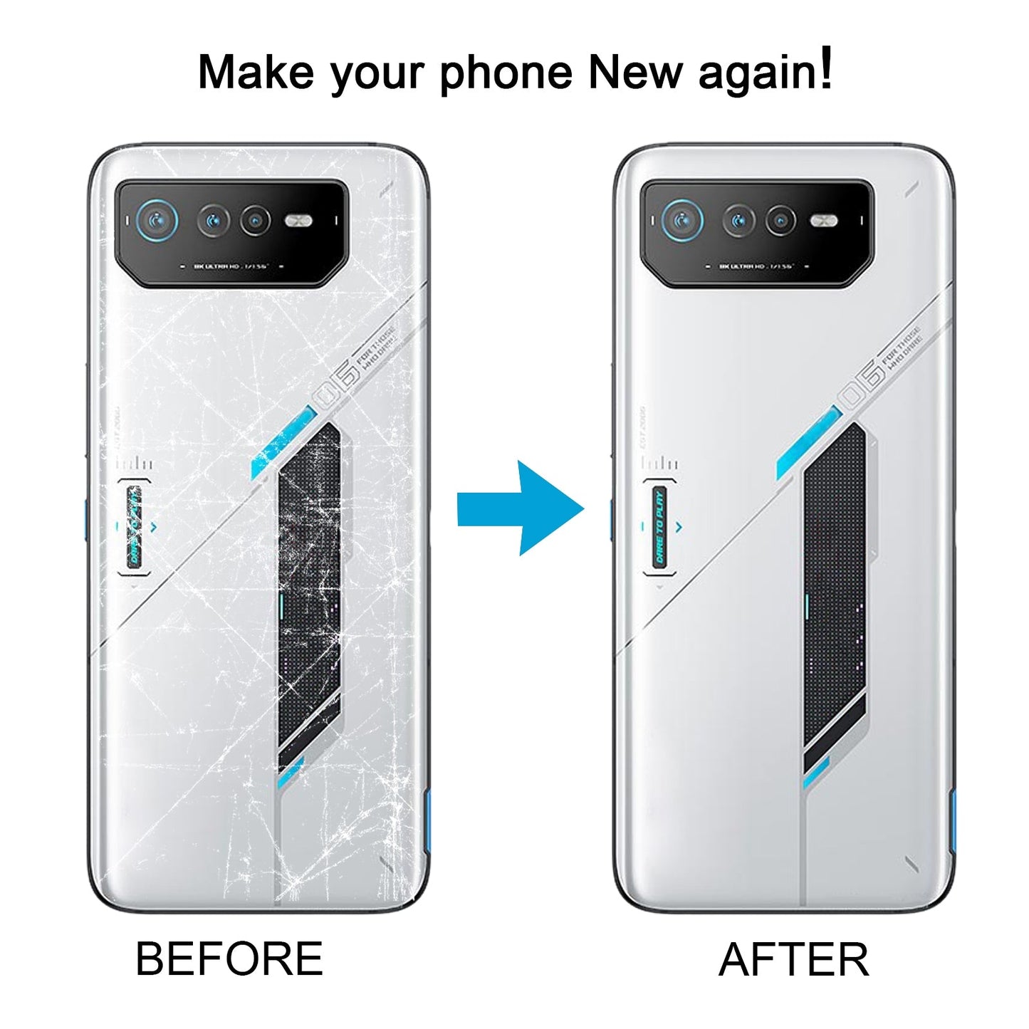 For Asus ROG Phone 6 AI2201-C AI2201-F Glass Battery Back Cover with NFC/Light Cable(Black Red)