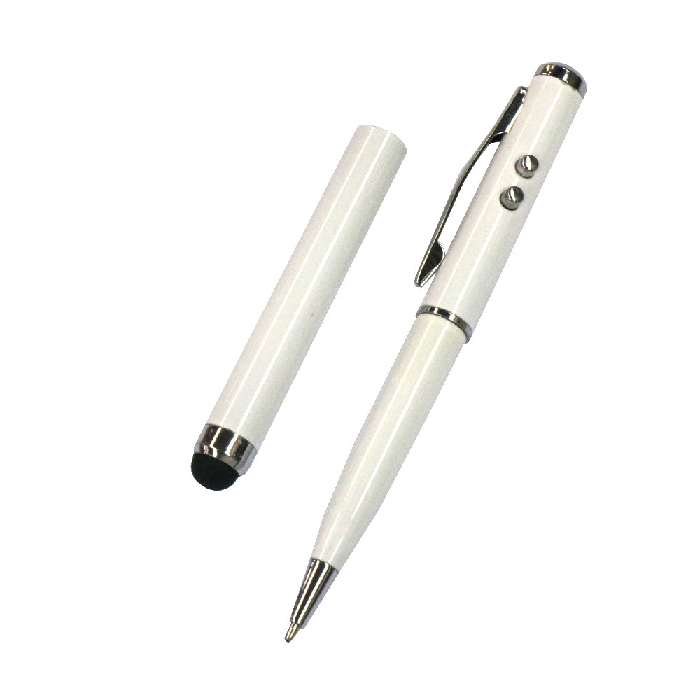 At-16 4 in 1 Mobile Phone Tablet Universal Handwriting Touch Screen Pen with Common Writing Pen & Red Laser & LED Light Function(White)