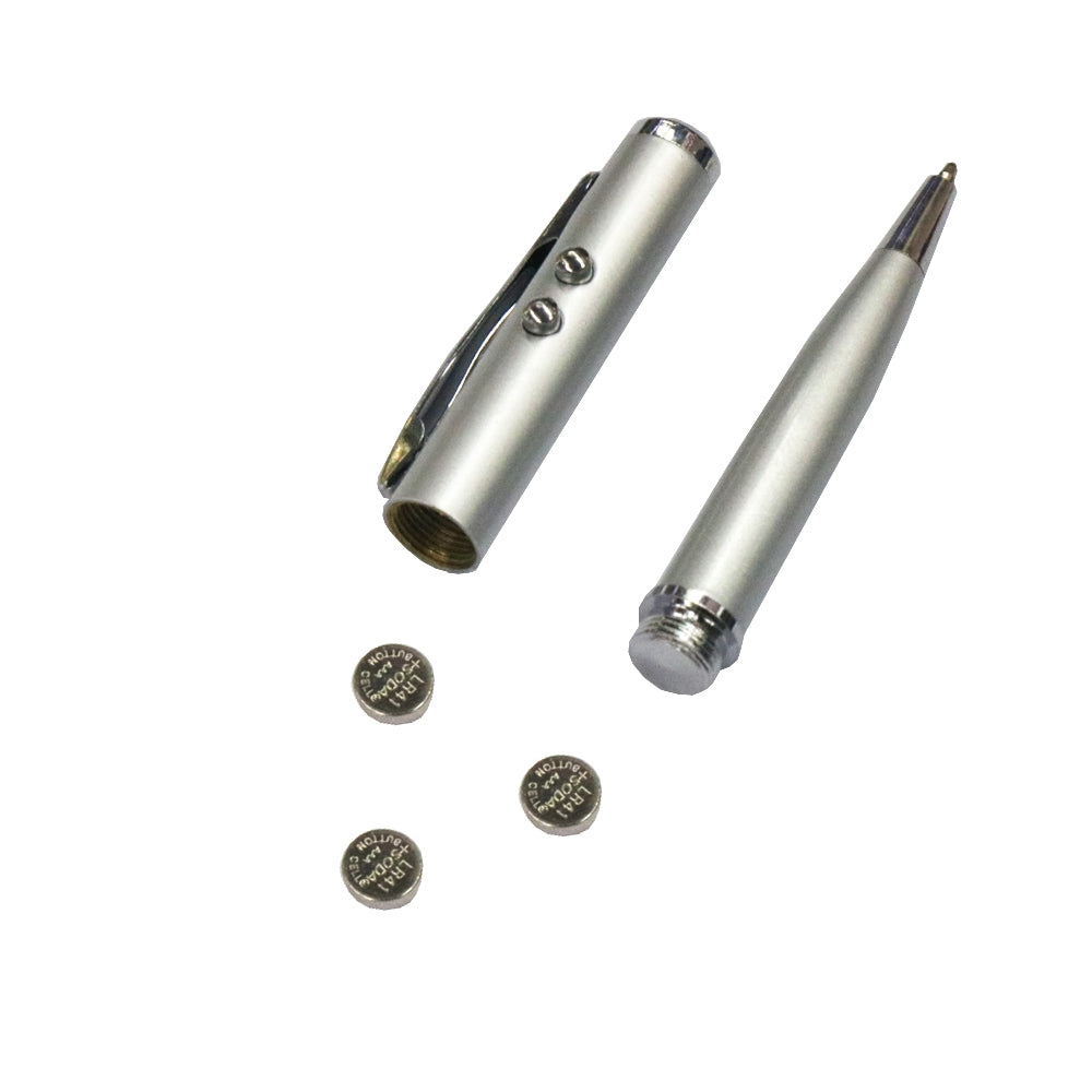 At-16 4 in 1 Mobile Phone Tablet Universal Handwriting Touch Screen Pen with Common Writing Pen & Red Laser & LED Light Function(Silver)