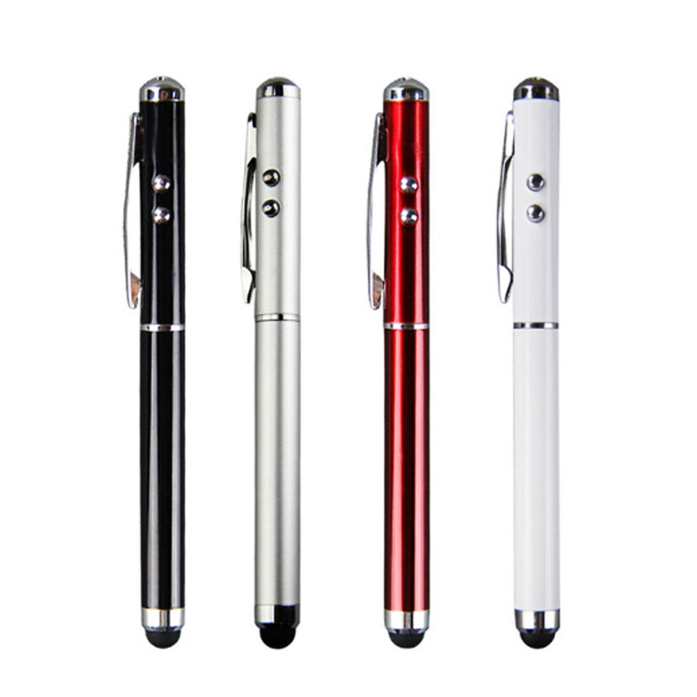At-16 4 in 1 Mobile Phone Tablet Universal Handwriting Touch Screen Pen with Common Writing Pen & Red Laser & LED Light Function(Red)