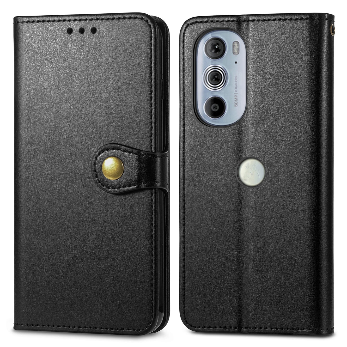 For Motorola Edge 30 Pro Retro Solid Color Buckle Leather Phone Case(Black)