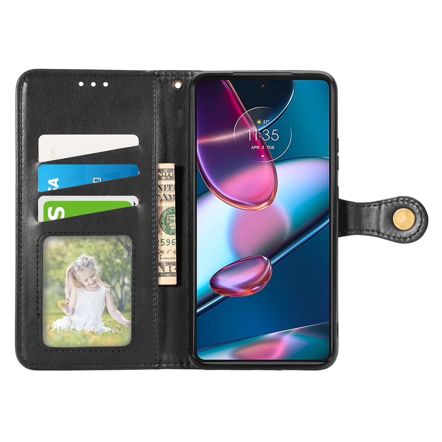 For Motorola Edge 30 Pro Retro Solid Color Buckle Leather Phone Case(Black)