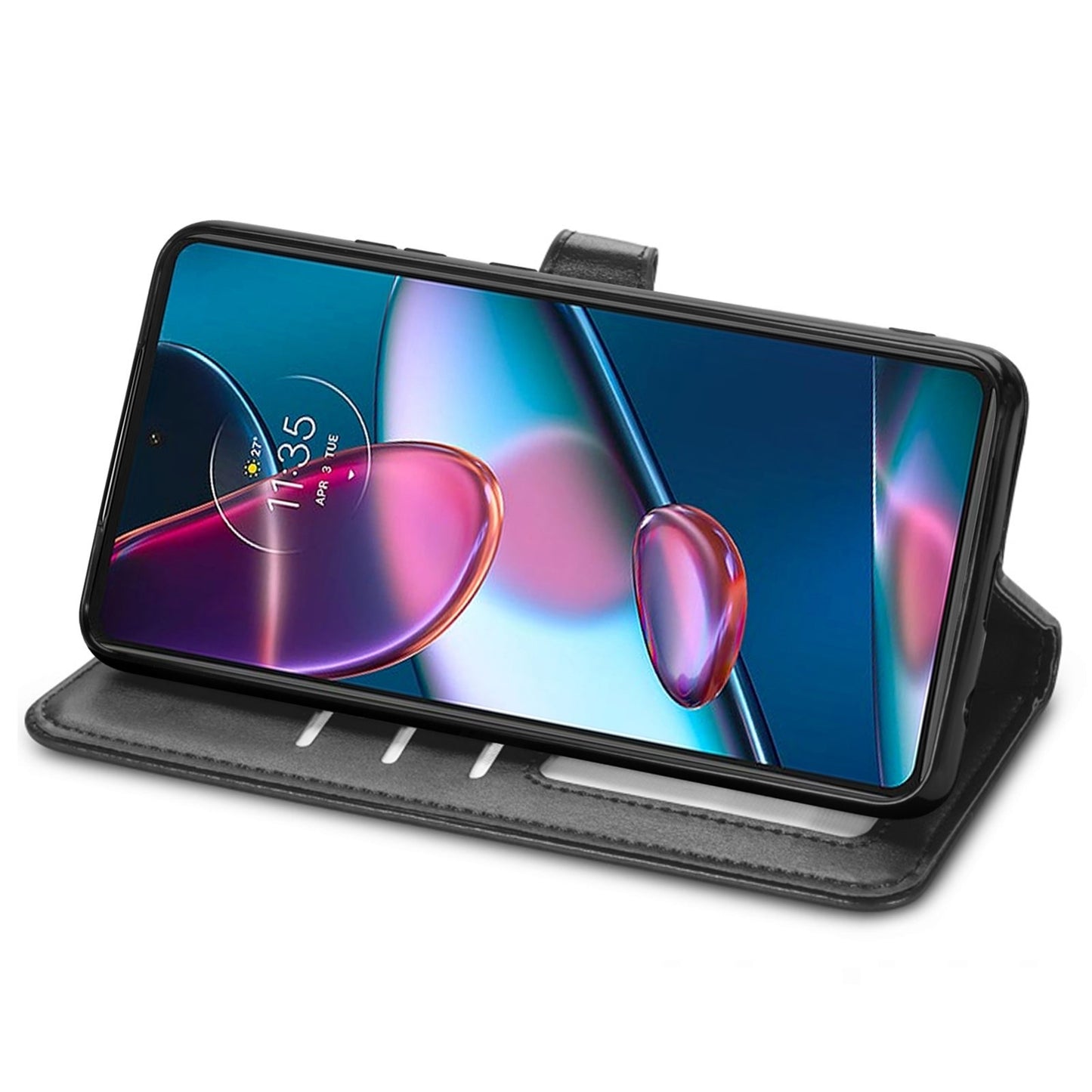 For Motorola Edge 30 Pro Retro Solid Color Buckle Leather Phone Case(Black)