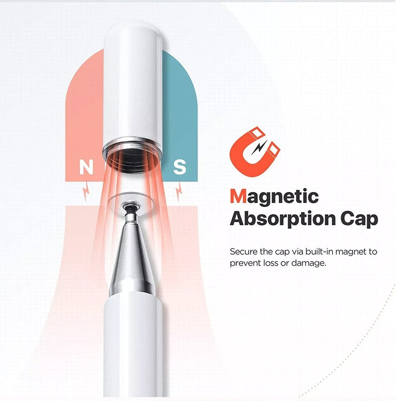 AT-29 High Accuracy Single Use Magnetic Suction Passive Capacitive Pen Mobile Phone Touch Stylus with 2 Pen Head(White)