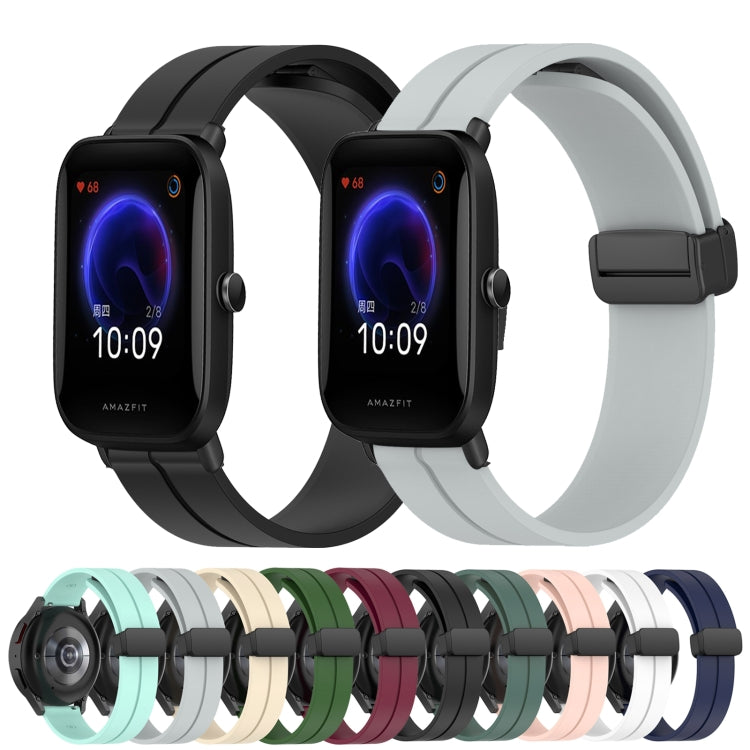 20mm Solid Color Magnetic Clasp Silicone Watch Band, For Amazfit Pop
