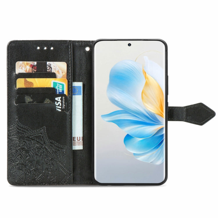 For Honor 100 Mandala Flower Embossed Leather Phone Case(Black)