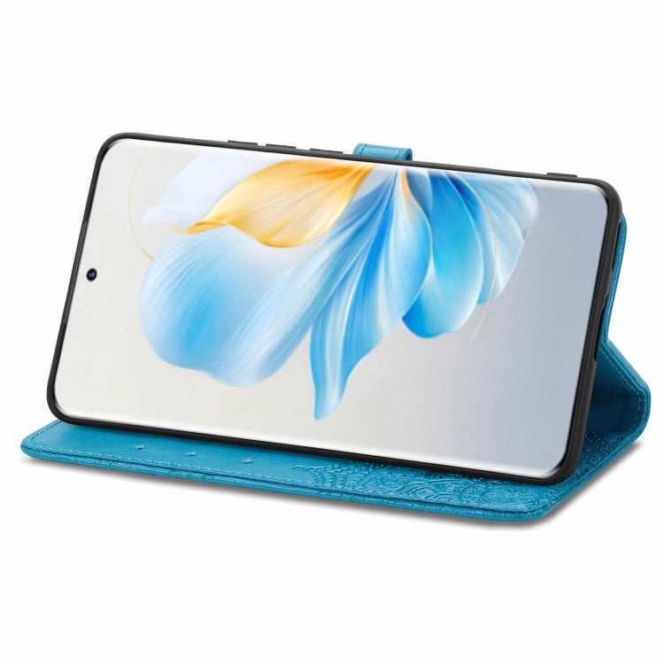 For Honor 100 Mandala Flower Embossed Leather Phone Case(Blue)