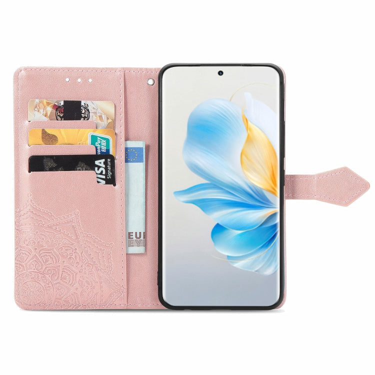 For Honor 100 Mandala Flower Embossed Leather Phone Case(Rose Gold)