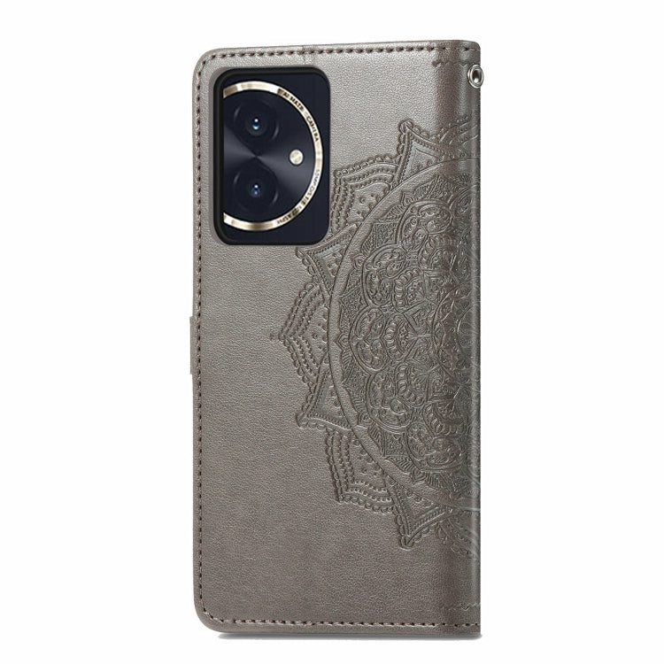 For Honor 100 Mandala Flower Embossed Leather Phone Case(Gray)