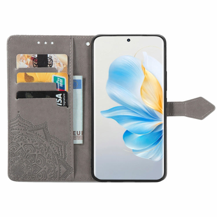 For Honor 100 Mandala Flower Embossed Leather Phone Case(Gray)