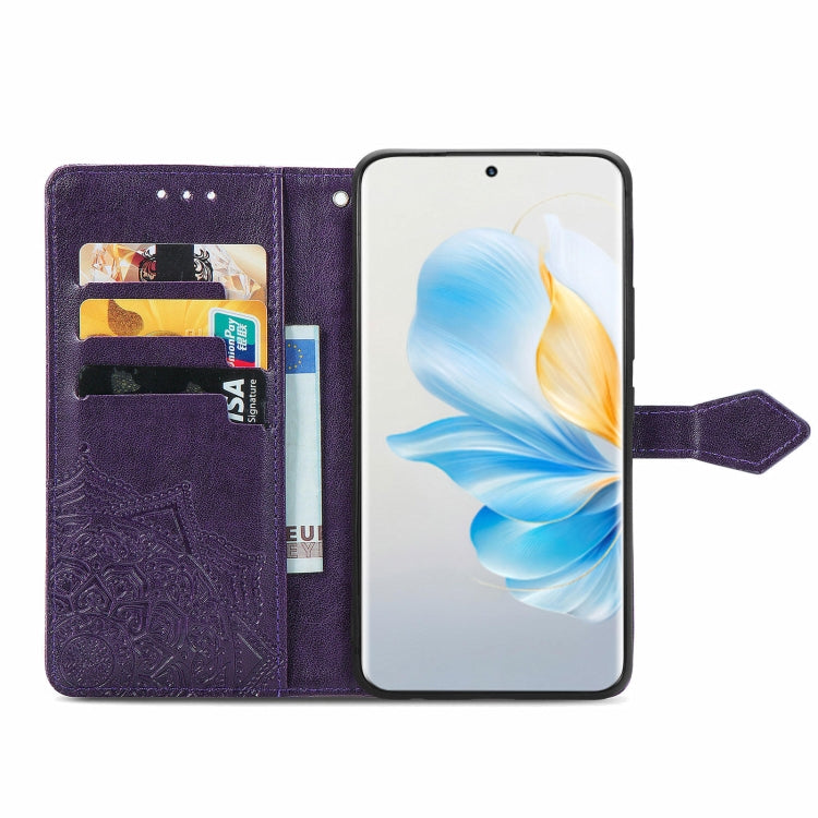 For Honor 100 Mandala Flower Embossed Leather Phone Case(Purple)
