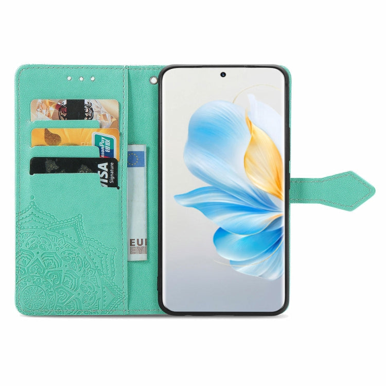 For Honor 100 Mandala Flower Embossed Leather Phone Case(Green)