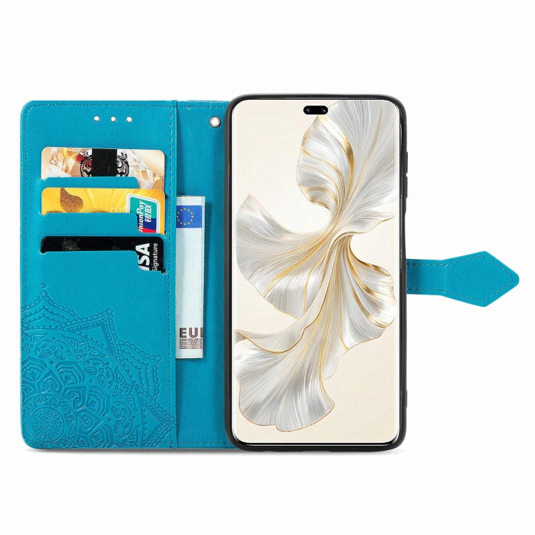 For Honor 100 Pro Mandala Flower Embossed Leather Phone Case(Blue)