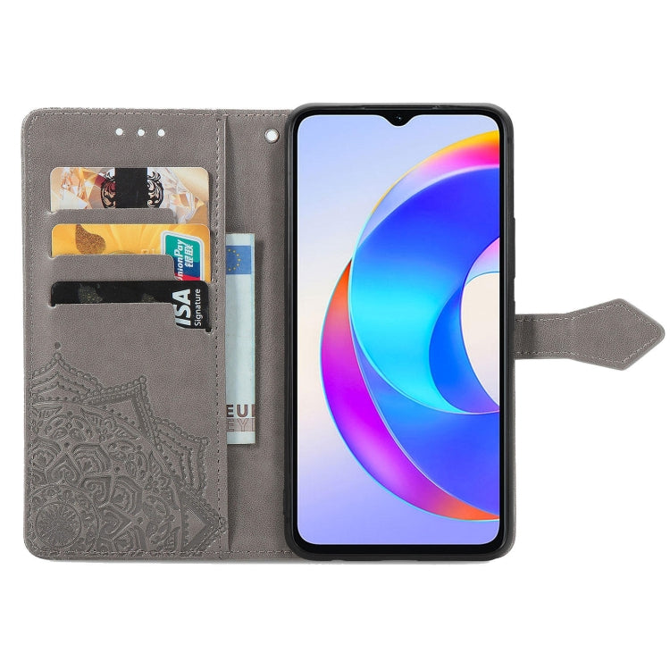 For Honor X5 Plus Mandala Flower Embossed Leather Phone Case(Gray)