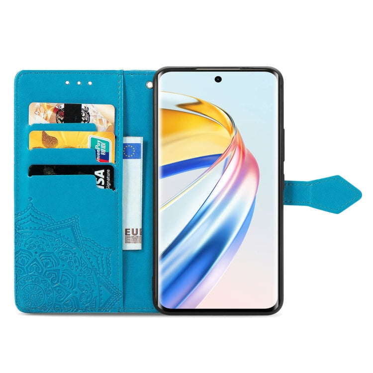 For Honor X9b Mandala Flower Embossed Leather Phone Case(Blue)