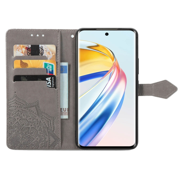 For Honor X9b Mandala Flower Embossed Leather Phone Case(Gray)