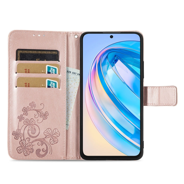 For Honor X6A Four-leaf Clasp Embossed Leather Phone Case(Rose Gold)