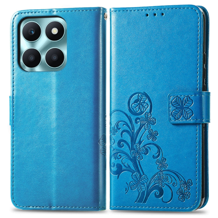 For Honor X6A Four-leaf Clasp Embossed Leather Phone Case(Blue)