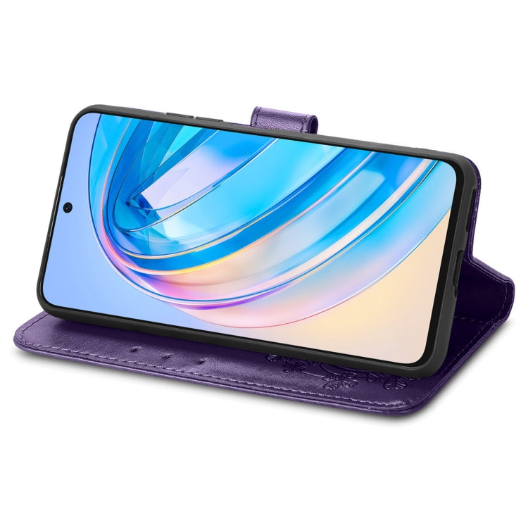 For Honor X6A Four-leaf Clasp Embossed Leather Phone Case(Purple)