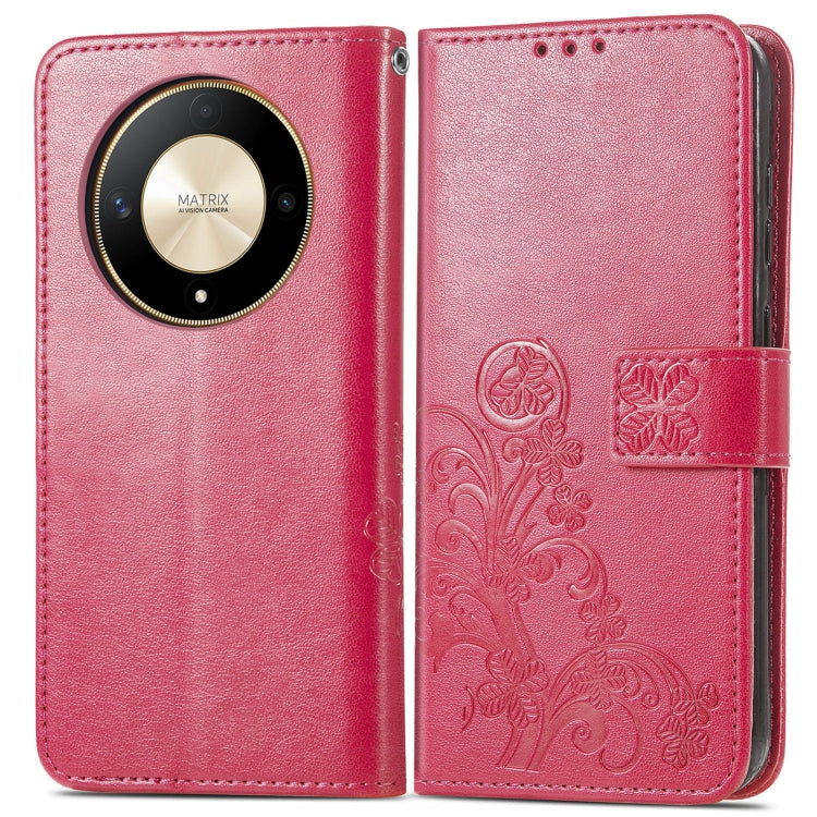 For Honor X9b Four-leaf Clasp Embossed Leather Phone Case(Magenta)