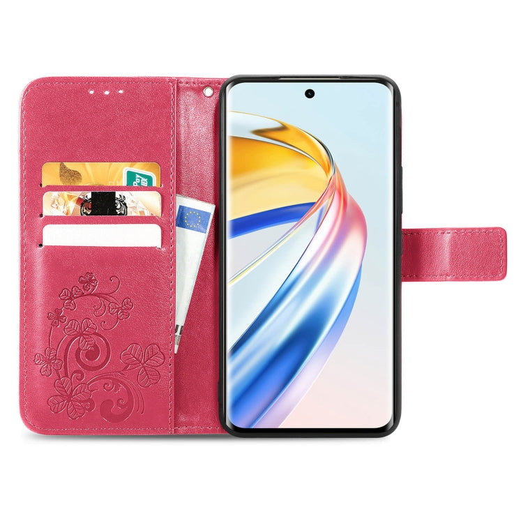 For Honor X9b Four-leaf Clasp Embossed Leather Phone Case(Magenta)