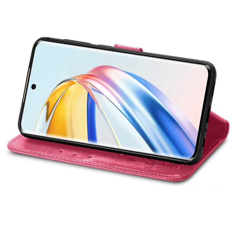 For Honor X9b Four-leaf Clasp Embossed Leather Phone Case(Magenta)