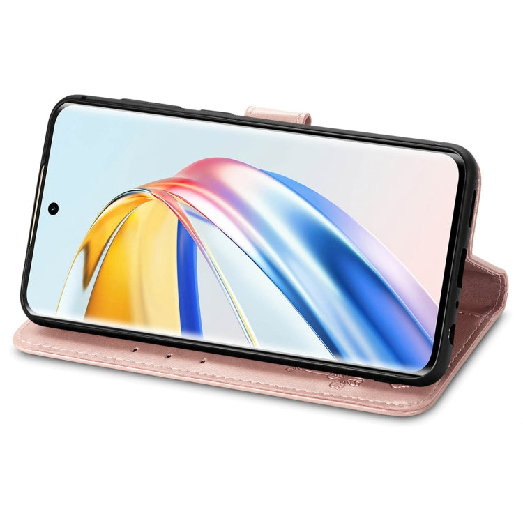 For Honor X9b Four-leaf Clasp Embossed Leather Phone Case(Rose Gold)