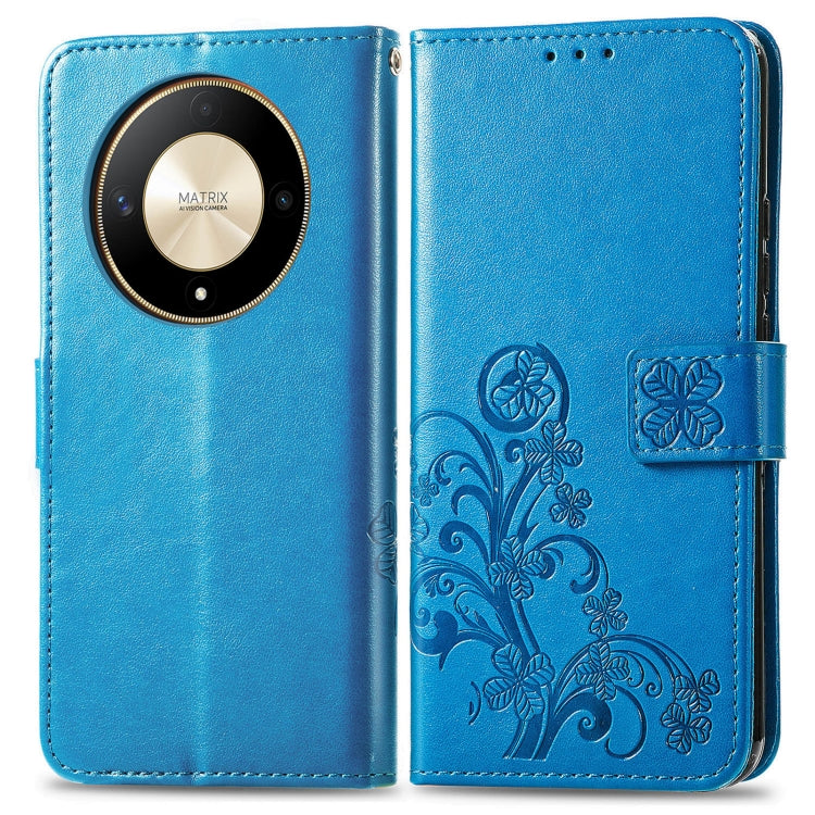 For Honor X9b Four-leaf Clasp Embossed Leather Phone Case(Blue)