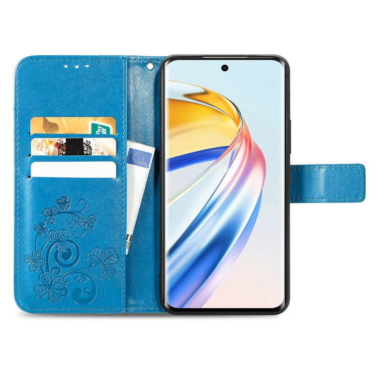 For Honor X9b Four-leaf Clasp Embossed Leather Phone Case(Blue)