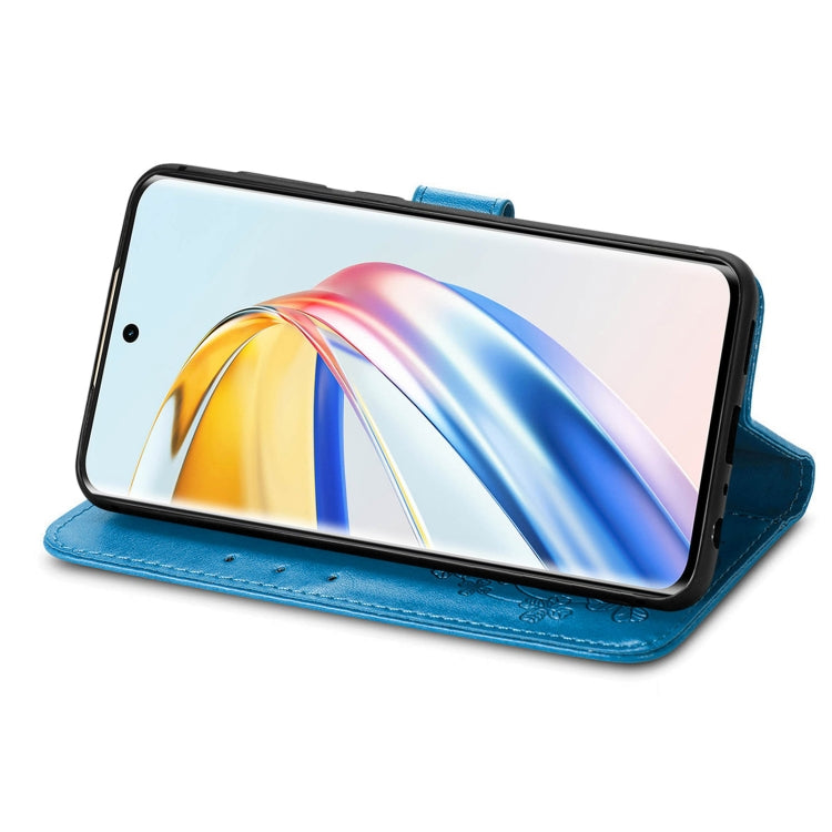 For Honor X9b Four-leaf Clasp Embossed Leather Phone Case(Blue)