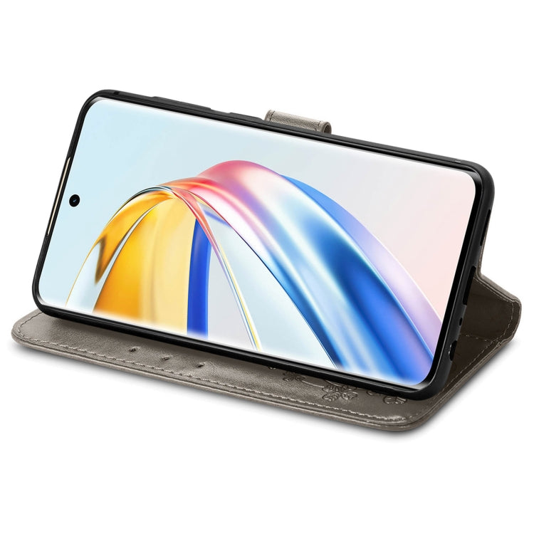 For Honor X9b Four-leaf Clasp Embossed Leather Phone Case(Gray)