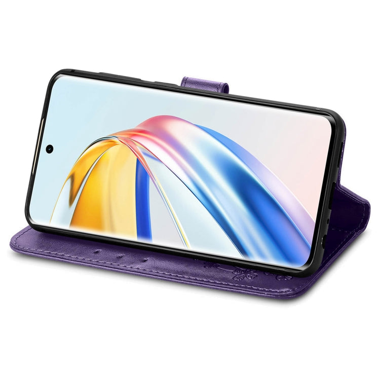 For Honor X9b Four-leaf Clasp Embossed Leather Phone Case(Purple)