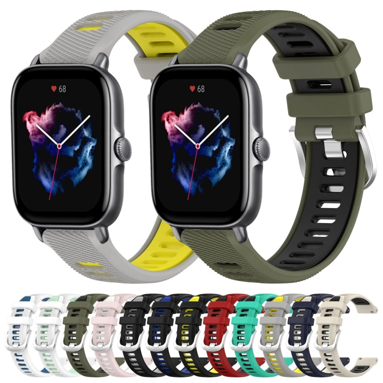 22mm Cross Texture Two Color Silicone Steel Buckle Watch Band, For Amazfit GTS 3, For Amazfit GTS 2E