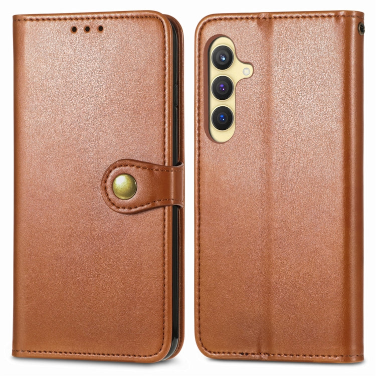 For Samsung Galaxy S24 5G Retro Solid Color Buckle Leather Phone Case(Brown)