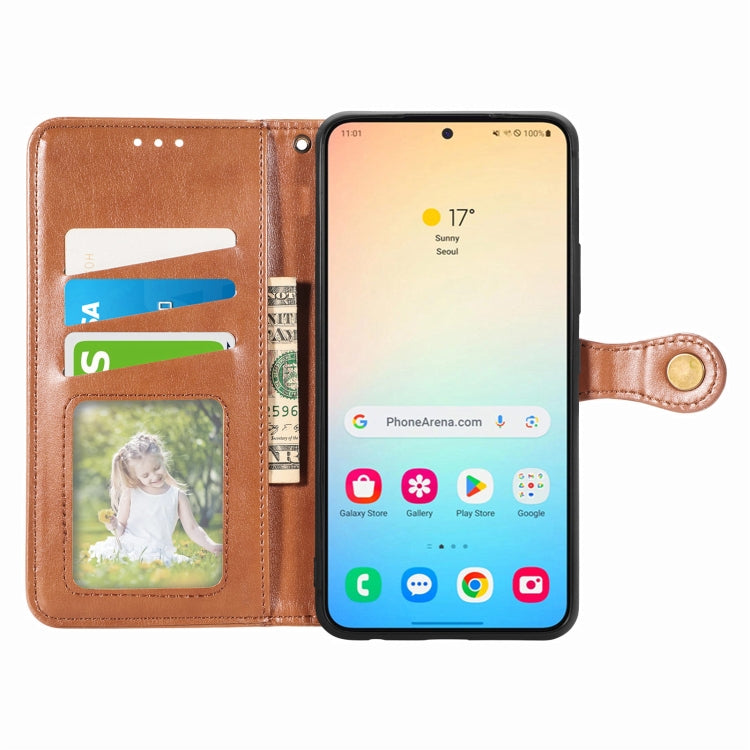 For Samsung Galaxy S24 5G Retro Solid Color Buckle Leather Phone Case(Brown)