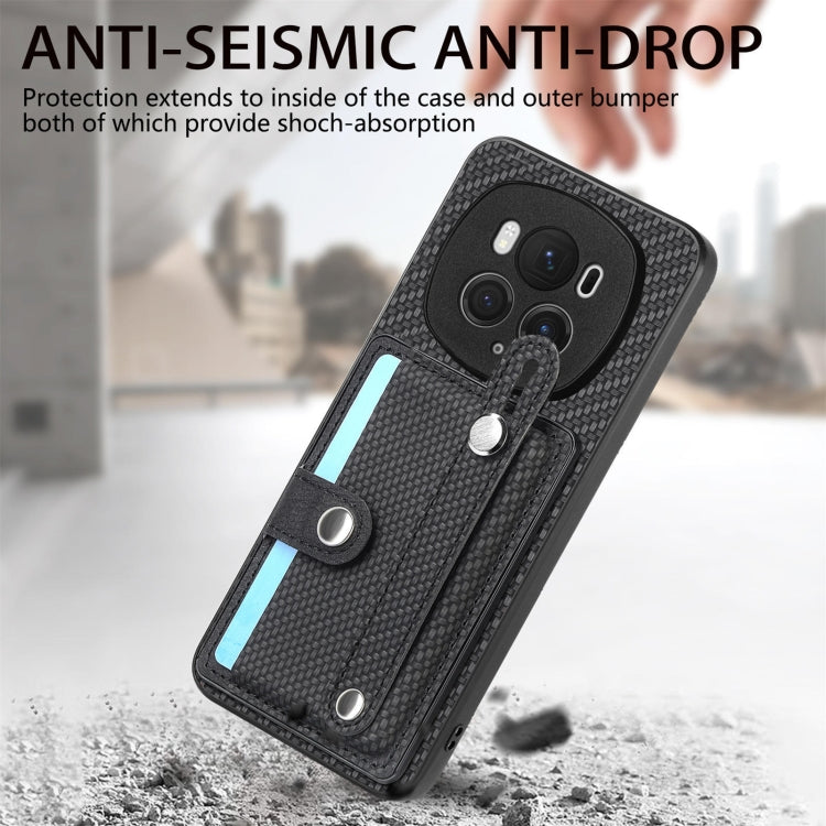 For Honor Magic6 Pro 5G Wristband Kickstand Card Wallet Back Cover Phone Case with Tool Knife(Black)