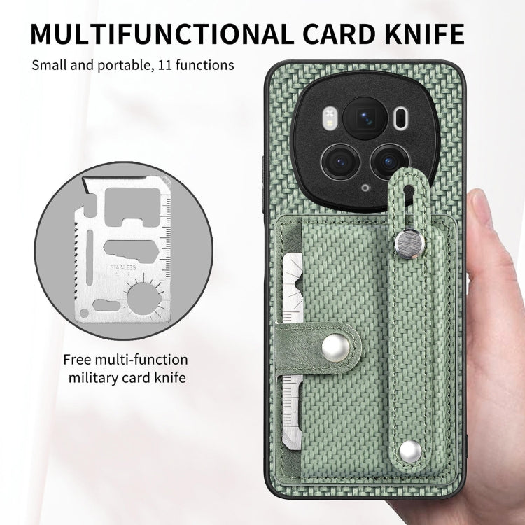 For Honor Magic6 Pro 5G Wristband Kickstand Card Wallet Back Cover Phone Case with Tool Knife(Green)