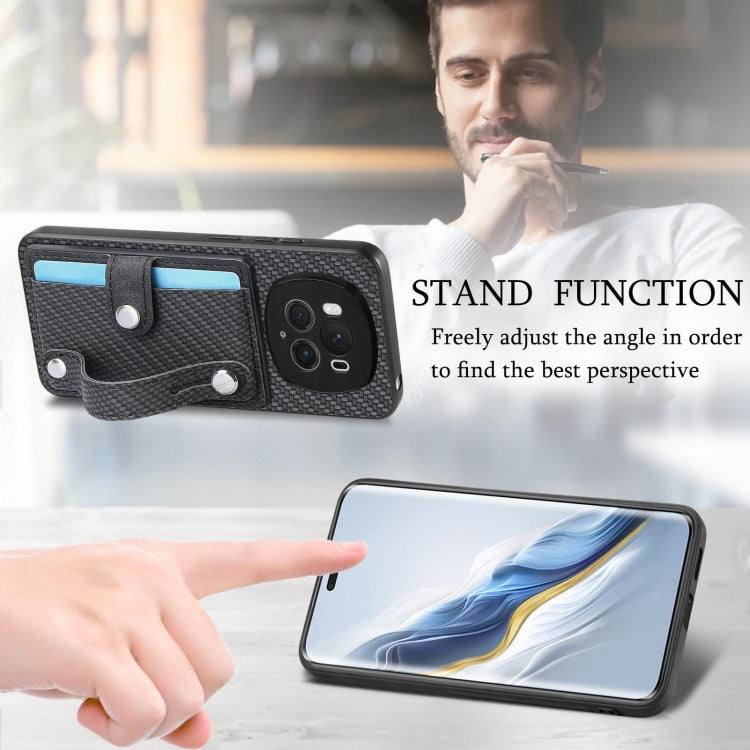 For Honor Magic 6 5G Wristband Kickstand Card Wallet Back Cover Phone Case with Tool Knife(Black)