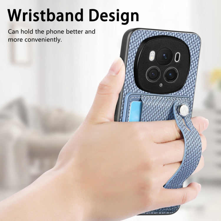 For Honor Magic 6 5G Wristband Kickstand Card Wallet Back Cover Phone Case with Tool Knife(Blue)