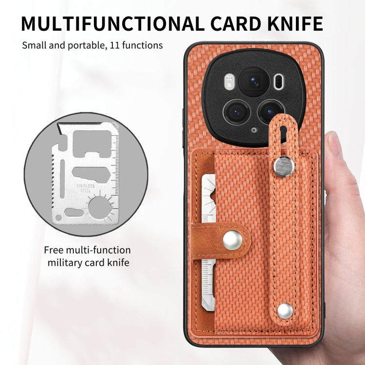 For Honor Magic 6 5G Wristband Kickstand Card Wallet Back Cover Phone Case with Tool Knife(Brown)