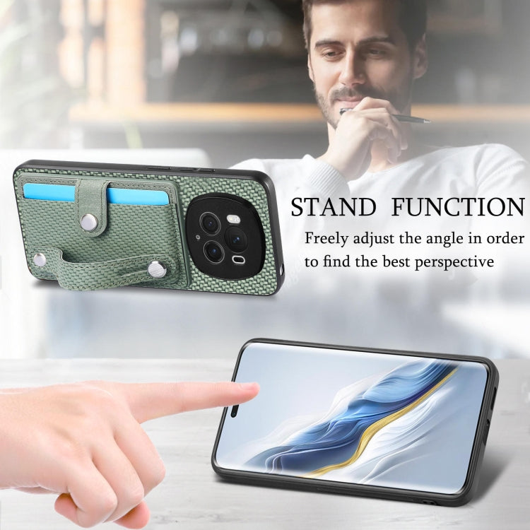 For Honor Magic 6 5G Wristband Kickstand Card Wallet Back Cover Phone Case with Tool Knife(Green)