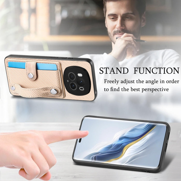 For Honor Magic 6 5G Wristband Kickstand Card Wallet Back Cover Phone Case with Tool Knife(Khaki)