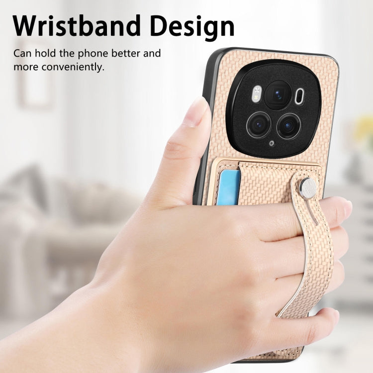 For Honor Magic 6 5G Wristband Kickstand Card Wallet Back Cover Phone Case with Tool Knife(Khaki)