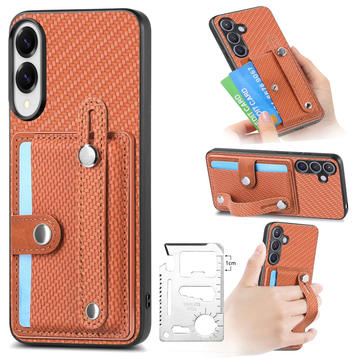 For Samsung Galaxy S25 Edge 5G Wristband Kickstand Wallet Back Phone Case with Tool Knife(Brown)