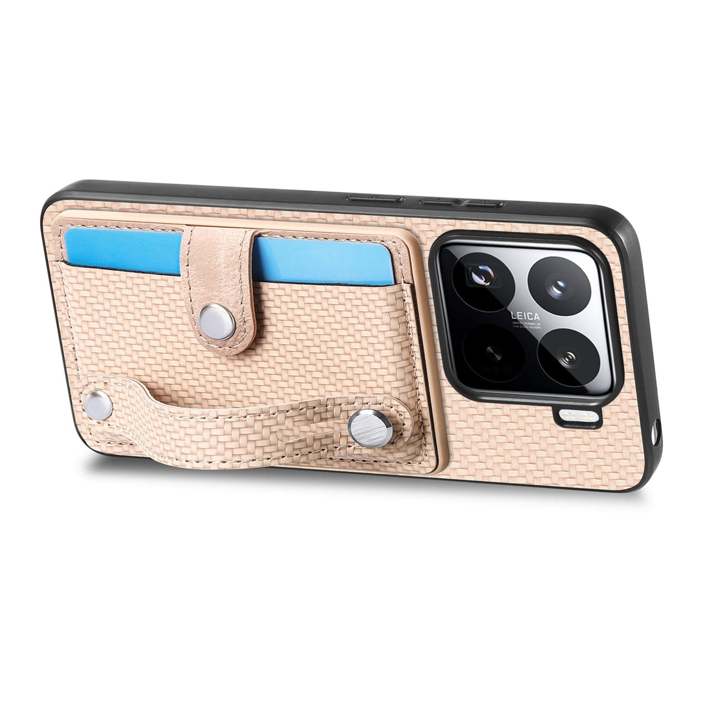 For Xiaomi 15 Wristband Kickstand Card Wallet Back Phone Case with Tool Knife(Khaki)