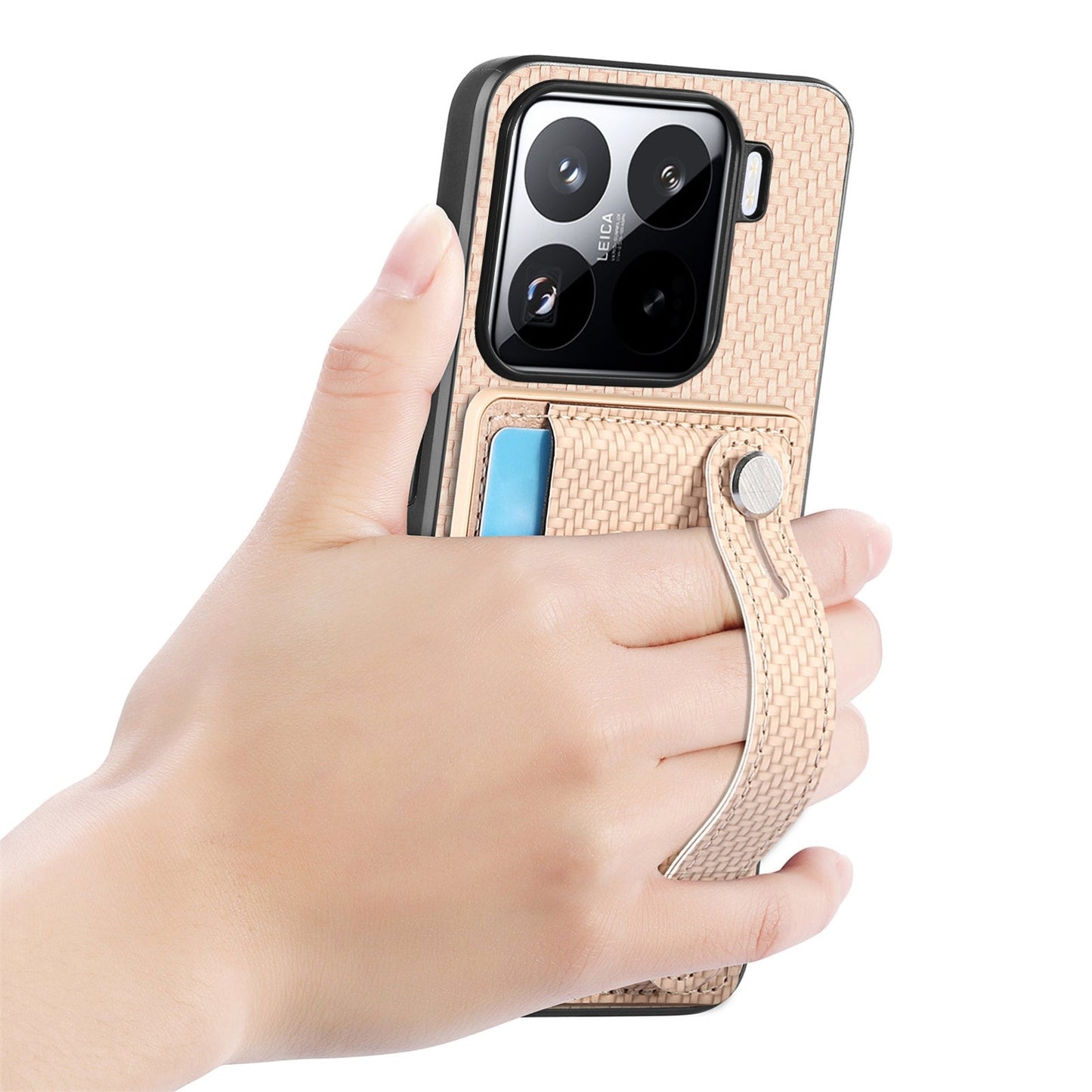 For Xiaomi 15 Wristband Kickstand Card Wallet Back Phone Case with Tool Knife(Khaki)