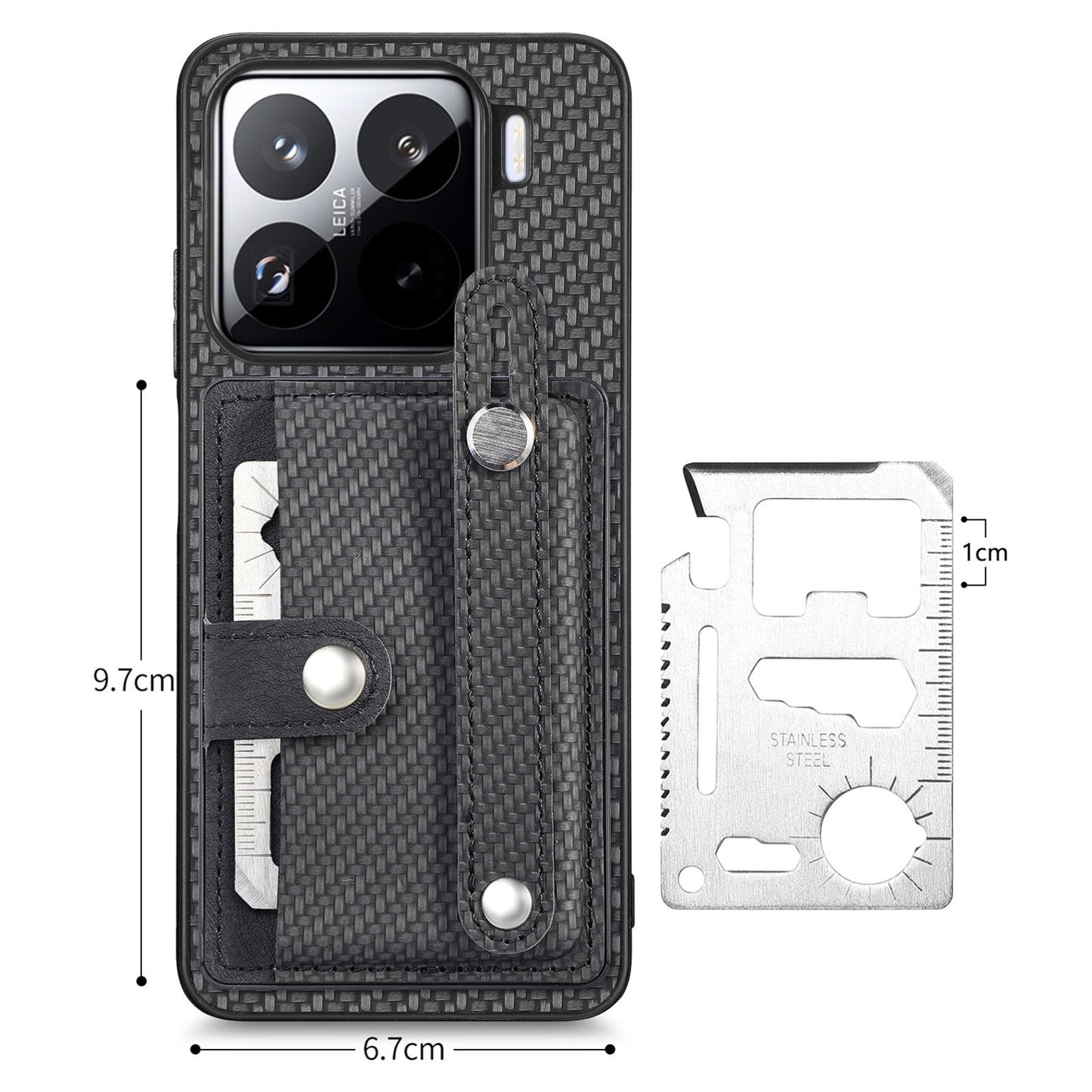 For Xiaomi 15 Pro Wristband Kickstand Card Wallet Back Phone Case with Tool Knife(Black)